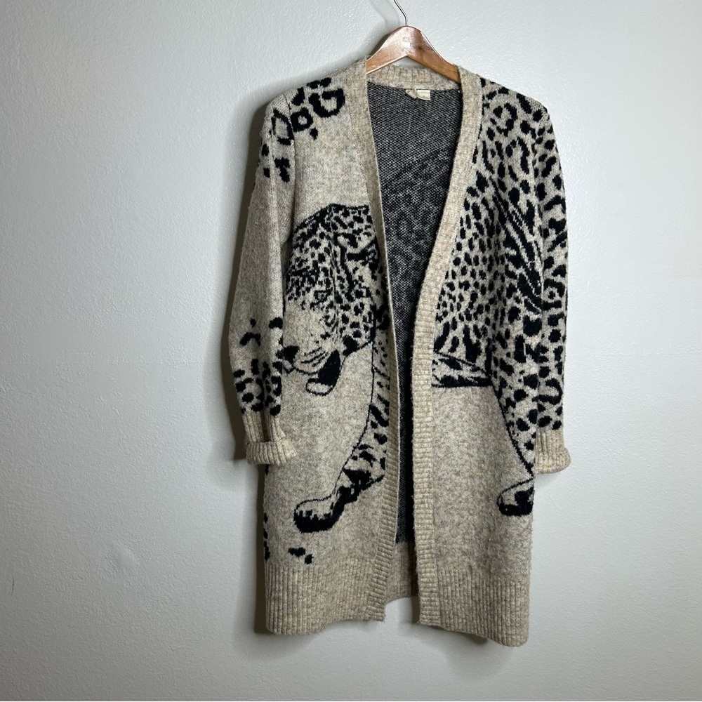 Anthropologie Moth Lucerne Leopard Long Cardigan Sweater Size XS